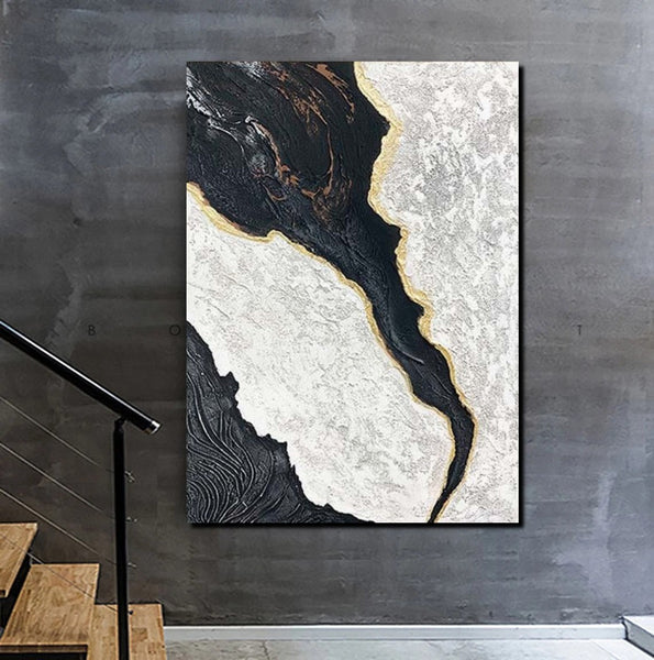 Black Modern Painting, Living Room Wall Art Ideas, Acrylic Canvas Paintings, Simple Wall Art Ideas, Contemporary Painting-LargePaintingArt.com
