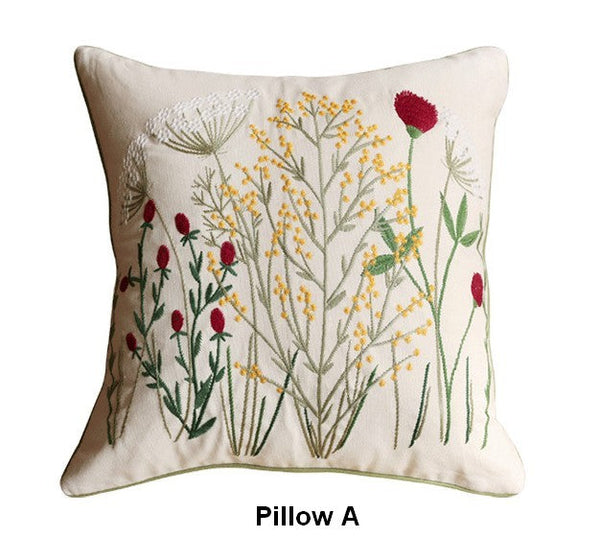 Farmhouse Decorative Pillows for Sofa, Embroider Flower Cotton Pillow Covers, Spring Flower Decorative Pillows for Bedroom, Decorative Pillows for Couch-LargePaintingArt.com
