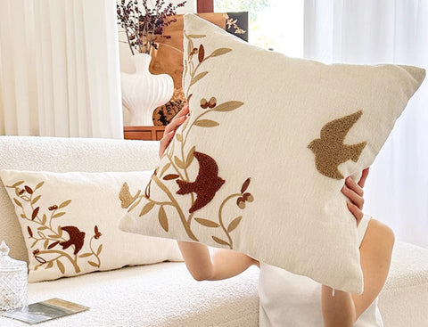 Decorative Pillows for Couch, Square Decorative Pillow Covers, Farmhouse Decorative Pillows for Sofa, Spring Swallow Decorative Pillows for Bedroom-LargePaintingArt.com
