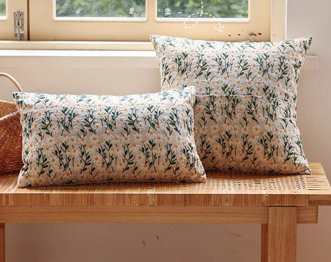 Decorative Pillows for Couch, Farmhouse Decorative Pillows for Sofa, Embroider Flower Cotton Pillow Covers, Spring Flower Decorative Pillows for Bedroom-LargePaintingArt.com