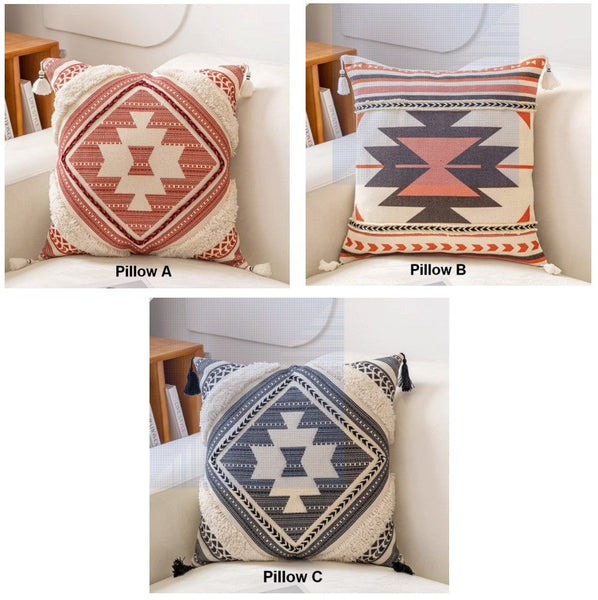 Bohemian Decorative Sofa Pillows, Geometric Modern Pillow Covers, Square Pillows for Couch, Oriental Decorative Throw Pillows for Living Room-LargePaintingArt.com