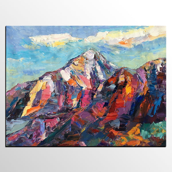 Abstract Mountain Painting, Landscape Wall Art Paintings, Custom Original Landscape Painting, Mountain Landscape Painting-LargePaintingArt.com