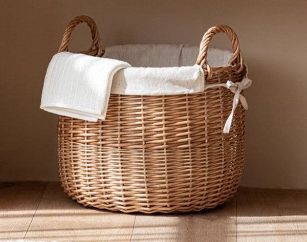 Large Round Storage Basket for Clothes, Natural Hand-woven Wicker Storage Basket for Clothes, Willow Weaving Baskets for Clothes, Extra Large Kitchen Storage Baskets-LargePaintingArt.com