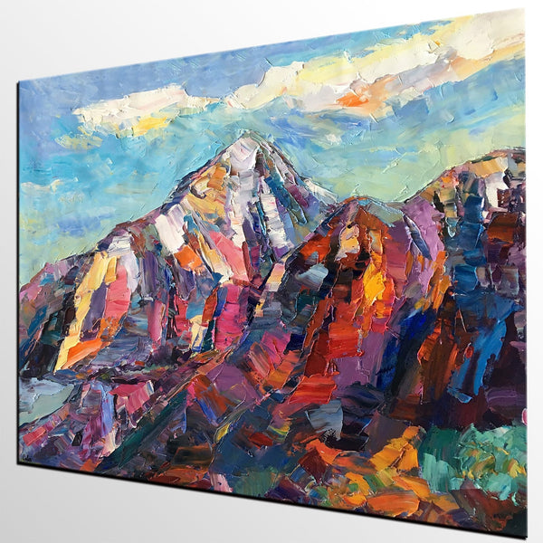 Abstract Mountain Painting, Landscape Wall Art Paintings, Custom Original Landscape Painting, Mountain Landscape Painting-LargePaintingArt.com