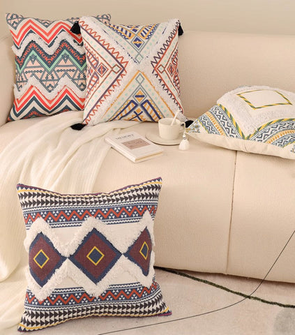 Square Pillows for Couch, Oriental Decorative Throw Pillows for Living Room, Geometric Modern Pillow Covers, Bohemian Decorative Sofa Pillows-LargePaintingArt.com