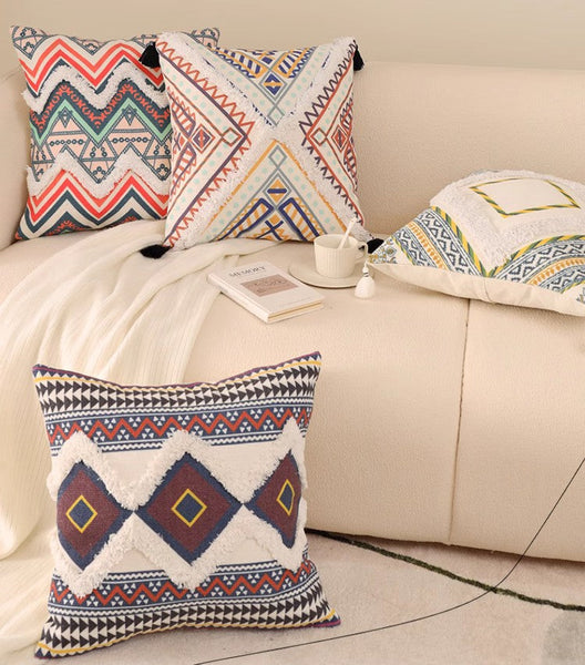 Geometric Modern Pillow Covers, Square Pillows for Couch, Oriental Decorative Throw Pillows for Living Room, Bohemian Decorative Sofa Pillows-LargePaintingArt.com
