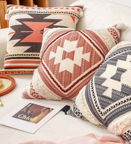 Bohemian Decorative Sofa Pillows, Geometric Modern Pillow Covers, Square Pillows for Couch, Oriental Decorative Throw Pillows for Living Room-LargePaintingArt.com
