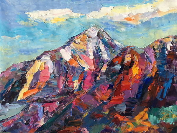 Abstract Mountain Painting, Landscape Wall Art Paintings, Custom Original Landscape Painting, Mountain Landscape Painting-LargePaintingArt.com