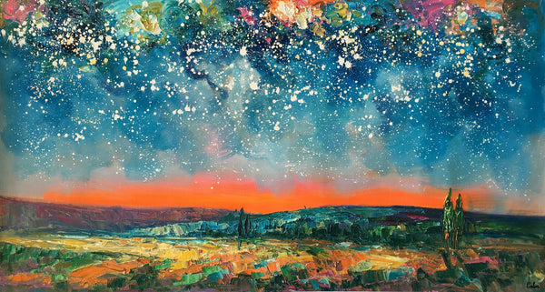 Original Landscape Painting, Starry Night Sky Painting, Bedroom Wall Art Paintings, Custom Original Painting for Sale-LargePaintingArt.com