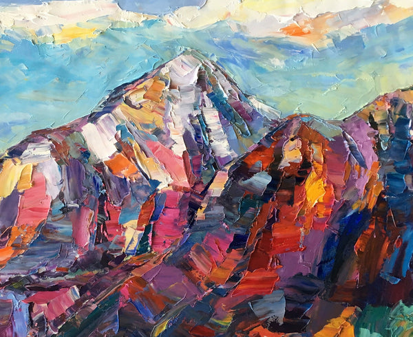 Abstract Mountain Painting, Landscape Wall Art Paintings, Custom Original Landscape Painting, Mountain Landscape Painting-LargePaintingArt.com