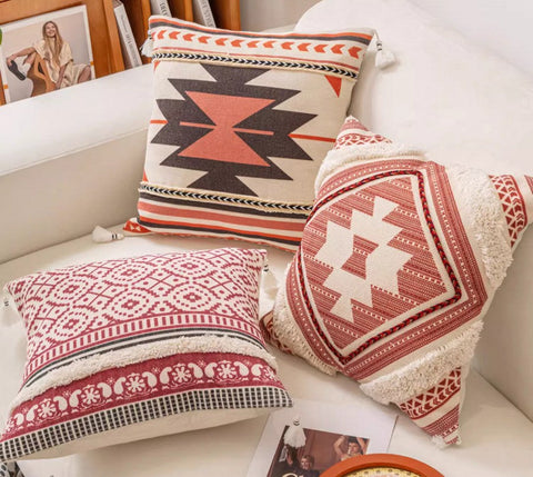 Square Pillows for Couch, Geometric Modern Pillow Covers, Oriental Decorative Throw Pillows for Living Room, Bohemian Decorative Sofa Pillows-LargePaintingArt.com