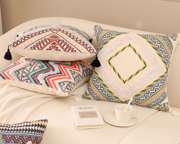Geometric Modern Pillow Covers, Square Pillows for Couch, Oriental Decorative Throw Pillows for Living Room, Bohemian Decorative Sofa Pillows-LargePaintingArt.com