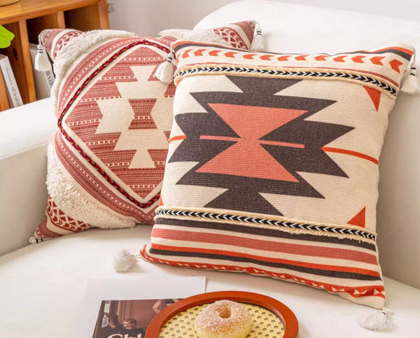 Geometric Modern Pillow Covers, Square Pillows for Couch, Oriental Decorative Throw Pillows for Living Room, Bohemian Decorative Sofa Pillows
