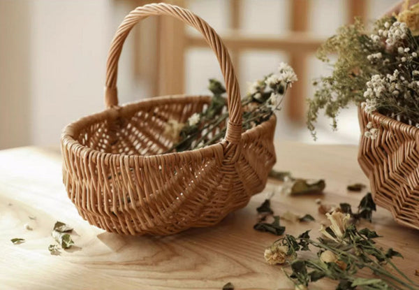 Natural Fruit Basket, Kitchen Storage Baskets, Natural Hand-woven Wicker Storage Basket, Large Picnic Food Basket with Handle, Lovely Willow Weaving Baskets for Vegetable-LargePaintingArt.com