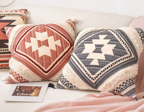 Bohemian Decorative Sofa Pillows, Geometric Modern Pillow Covers, Square Pillows for Couch, Oriental Decorative Throw Pillows for Living Room-LargePaintingArt.com