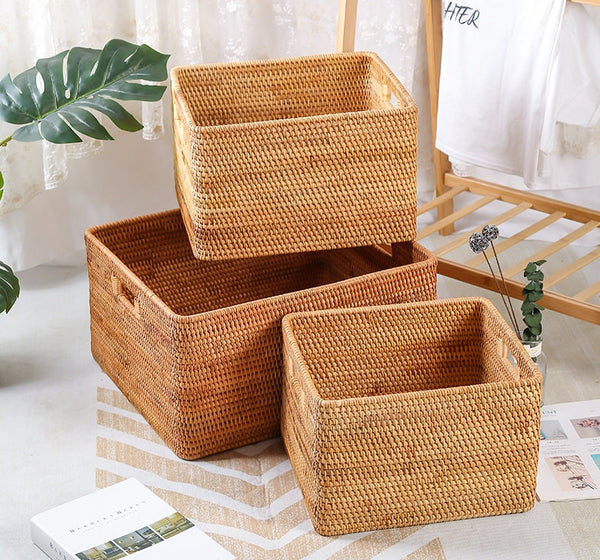 Large Storage Basket for Living Room, Kitchen Storage Baskets, Woven Storage Basket for Shelves, Rattan Storage Baskets for Toys-LargePaintingArt.com
