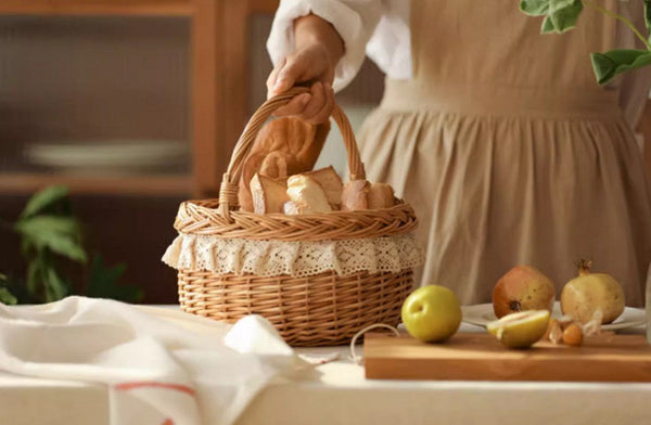 Storage Basket for Shelves, Picnic Storage Basket with Handle, Hand-woven Wicker Storage Basket, Natural Fruit Basket, Willow Weaving Baskets for Kitchen