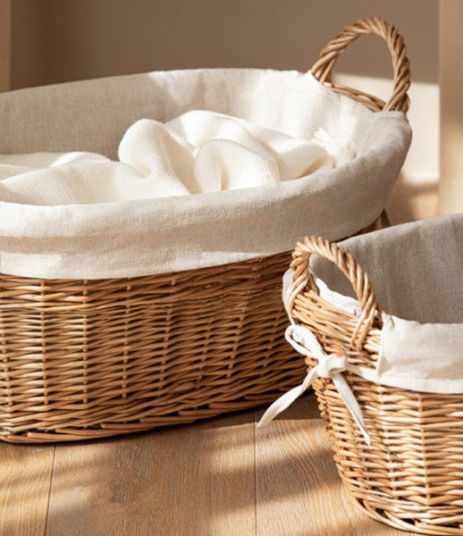 Large Kitchen Round Storage Baskets, Large Food Storage Basket with Handle, Natural Hand-woven Wicker Storage Basket for Clothes, Willow Weaving Baskets for Toys-LargePaintingArt.com