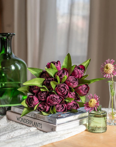 Purple Tulip Flowers, Bedroom Flower Arrangement Ideas, Spring Artificial Floral for Dining Room Table, Simple Modern Floral Arrangement Ideas for Home Decoration-LargePaintingArt.com