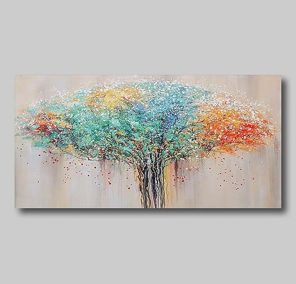 Colorful Tree Paintings, Modern Wall Art Paintings, Simple Modern Paintings for Bedroom-LargePaintingArt.com