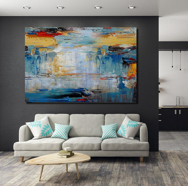 Acrylic Paintings for Living Room, Large Simple Modern Art, Blue Abstract Acrylic Painting, Contemporary Wall Art Paintings