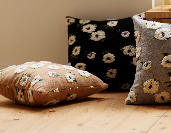 Contemporary Modern Sofa Pillows, Square Modern Throw Pillows for Couch, Flower Decorative Pillow Covers, Decorative Pillows for Bedroom-LargePaintingArt.com
