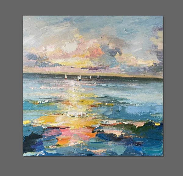 Sail Boat at Sea, Contemporary Modern Artwork, Abstract Landscape Wall Art for Bedroom, Large Modern Canvas Painting, Hand Painted Wall Art Painting-LargePaintingArt.com