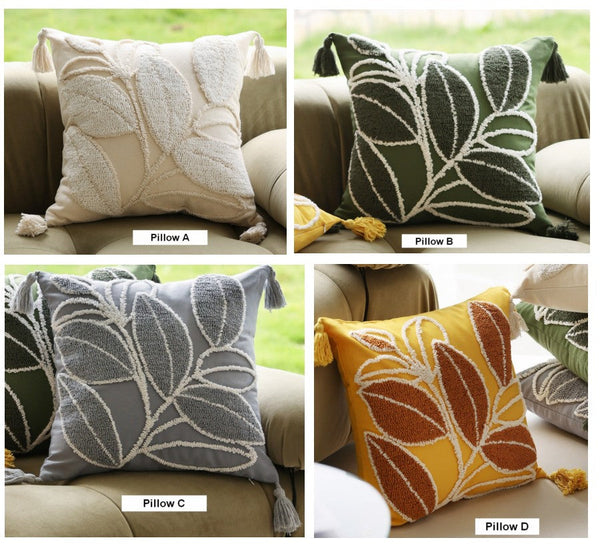 Leaf Decorative Pillows for Bedroom, Contemporary Modern Sofa Pillow Covers, Square Modern Throw Pillows for Couch, Modern Decorative Pillows for Interior Design-LargePaintingArt.com
