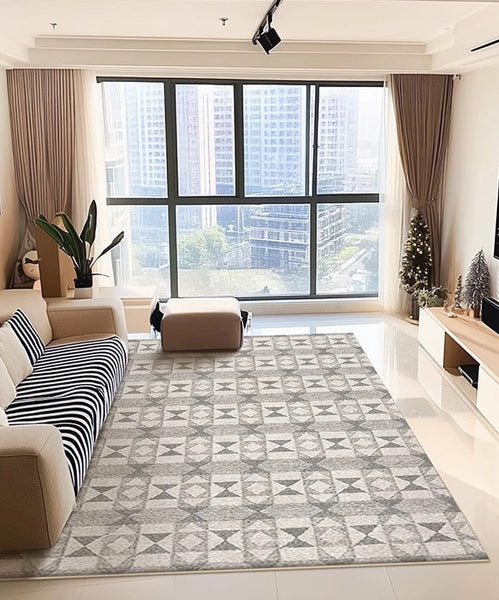 Large Gray Floor Rugs for Living Room, Dining Room Floor Rug, Modern Floor Rugs for Bedroom, Extra Large Geometric Modern Rugs for Office-LargePaintingArt.com