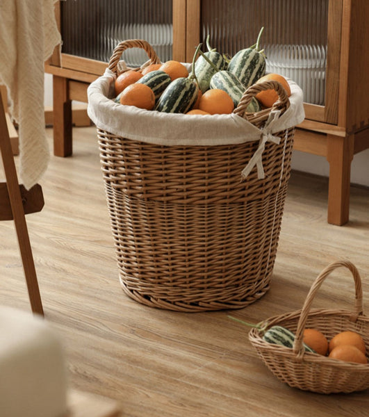 Large Food Storage Basket with Handle, Natural Hand-woven Wicker Storage Basket for Clothes, Willow Weaving Baskets for Clothes, Extra Large Kitchen Storage Baskets-LargePaintingArt.com