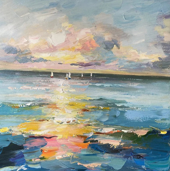 Sail Boat at Sea, Contemporary Modern Artwork, Abstract Landscape Wall Art for Bedroom, Large Modern Canvas Painting, Hand Painted Wall Art Painting-LargePaintingArt.com