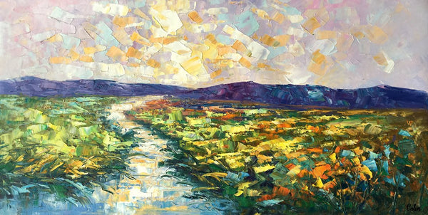 Mountain River Painting, Canvas Oil Paintings, Bedroom Wall Art Paintings, Custom Large Original Oil Painting-LargePaintingArt.com