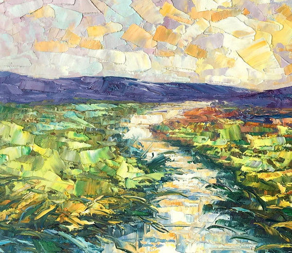 Mountain River Painting, Canvas Oil Paintings, Bedroom Wall Art Paintings, Custom Large Original Oil Painting-LargePaintingArt.com