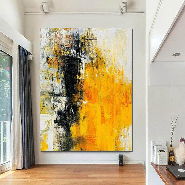 Canvas Painting for Living Room, Simple Modern Art, Yellow Modern Wall Art Painting, Huge Contemporary Abstract Artwork for Bedroom-LargePaintingArt.com