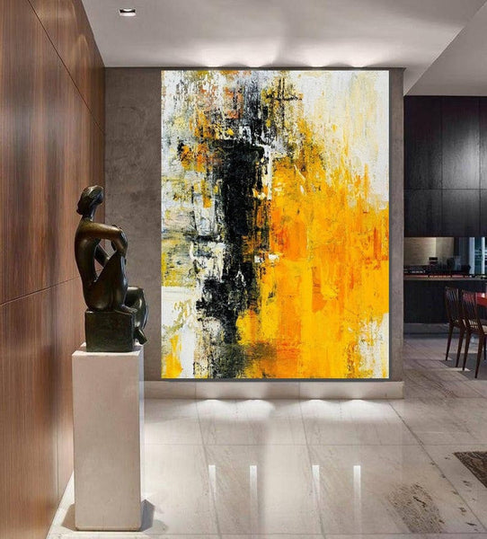 Canvas Painting for Living Room, Simple Modern Art, Yellow Modern Wall Art Painting, Huge Contemporary Abstract Artwork for Bedroom-LargePaintingArt.com