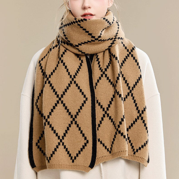 Elegant Wool Scarves, Black Brown Warm Winter Scarf, Winter Wool Scarf, Soft Cashmere Scarf for Women, Cold Weather Scarf, Fashion Scarf, Christmas Gifts for Her, Holiday Scarf-LargePaintingArt.com