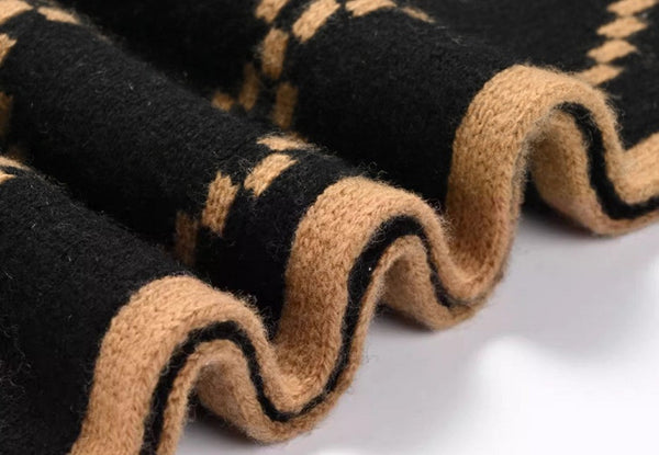 Elegant Wool Scarves, Black Brown Warm Winter Scarf, Winter Wool Scarf, Soft Cashmere Scarf for Women, Cold Weather Scarf, Fashion Scarf, Christmas Gifts for Her, Holiday Scarf-LargePaintingArt.com