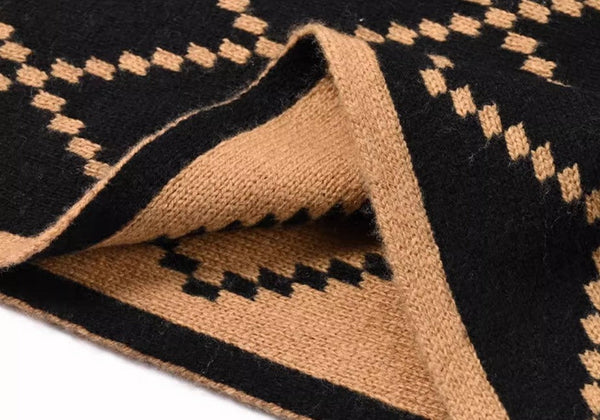 Elegant Wool Scarves, Black Brown Warm Winter Scarf, Winter Wool Scarf, Soft Cashmere Scarf for Women, Cold Weather Scarf, Fashion Scarf, Christmas Gifts for Her, Holiday Scarf-LargePaintingArt.com