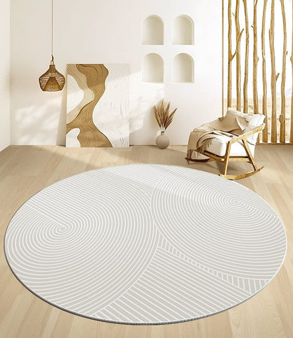 Abstract Contemporary Round Rugs for Dining Room, Geometric Modern Rug Ideas for Living Room, Soft Modern Rugs for Dining Room, Circular Modern Rugs for Bathroom-LargePaintingArt.com