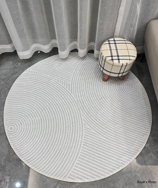 Abstract Contemporary Round Rugs for Dining Room, Geometric Modern Rug Ideas for Living Room, Soft Modern Rugs for Dining Room, Circular Modern Rugs for Bathroom-LargePaintingArt.com