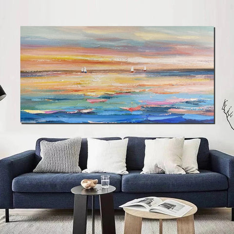 Acrylic Painting on Canvas, Modern Acrylic Canvas Painting, Oversized Canvas Painting for Sale, Simple Painting Ideas for Dining Room, Sail Boat Paintings-LargePaintingArt.com