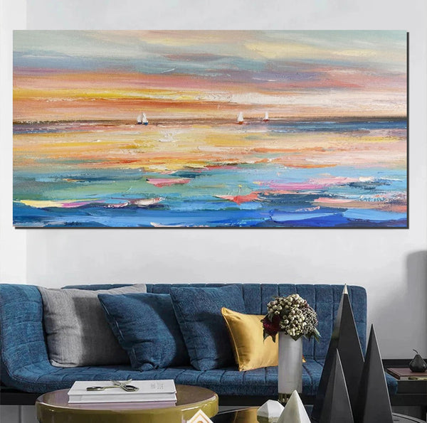 Acrylic Painting on Canvas, Modern Acrylic Canvas Painting, Oversized Canvas Painting for Sale, Simple Painting Ideas for Dining Room, Sail Boat Paintings-LargePaintingArt.com