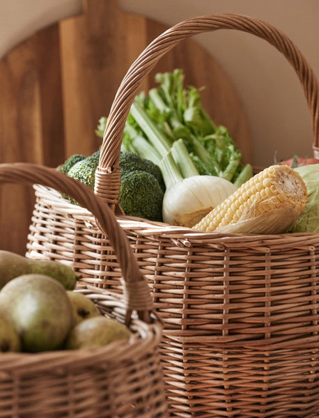 Large Picnic Food Basket with Handle, Natural Hand-woven Wicker Storage Basket, Willow Weaving Baskets for Vegetable, Natural Fruit Basket, Kitchen Storage Baskets-LargePaintingArt.com