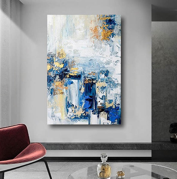 Modern Paintings for Living Room, Modern Abstract Art, Blue Abstract Acrylic Painting, Simple Modern Art-LargePaintingArt.com