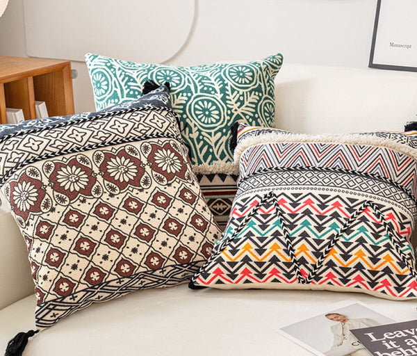 Oriental Square Pillows for Couch, Geometric Modern Pillows, Decorative Throw Pillows for Living Room, Bohemian Decorative Sofa Pillows-LargePaintingArt.com