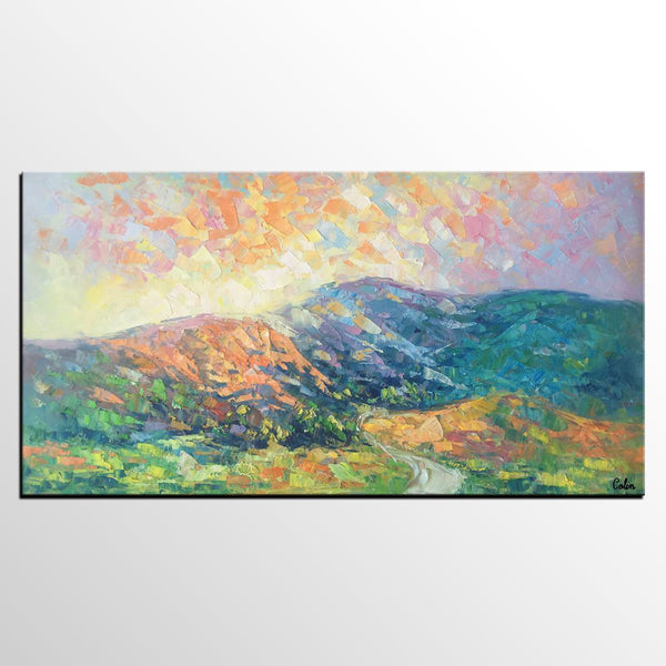 Mountain Landscape Painting, Spring Mountain Painting, Custom Canvas Painting for Sale, Original Paintings for Sale, Oil Painting on Canvas-LargePaintingArt.com