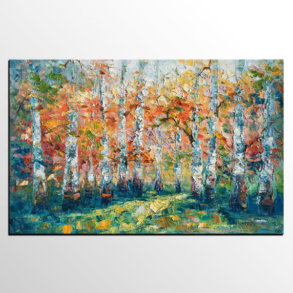 Original Wall Art, Birch Tree Painting, Landscape Painting, Custom Canvas Wall Art, Original Artwork, Canvas Painting, Tree Painting-LargePaintingArt.com