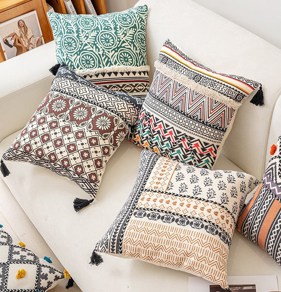 Geometric Modern Pillows, Decorative Throw Pillows for Living Room, Bohemian Decorative Sofa Pillows, Oriental Square Pillows for Couch