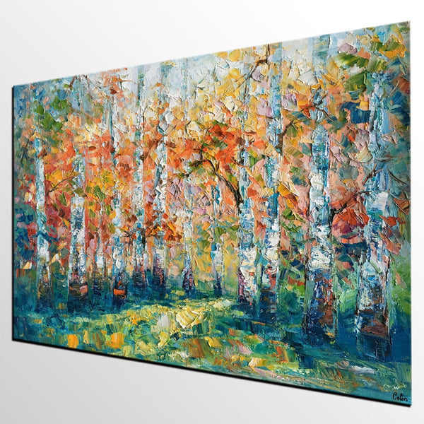 Original Wall Art, Birch Tree Painting, Landscape Painting, Custom Canvas Wall Art, Original Artwork, Canvas Painting, Tree Painting-LargePaintingArt.com