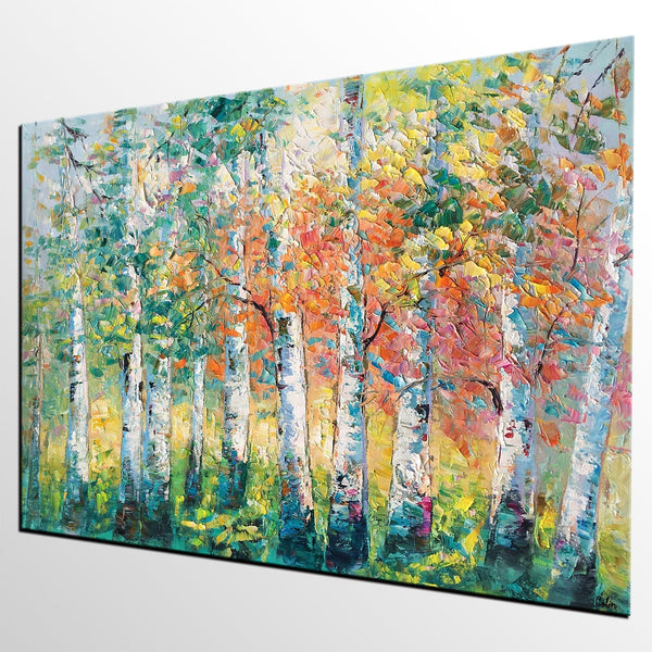 Custom Canvas Painting for Living Room, Heavy Texture Canvas Art, Autumn Tree Landscape Art-LargePaintingArt.com